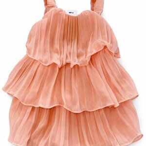 Baby Girl Dress 3-6M Peach Pink Pleated Tiered Tulle Mesh Ruffle Easter-KC203